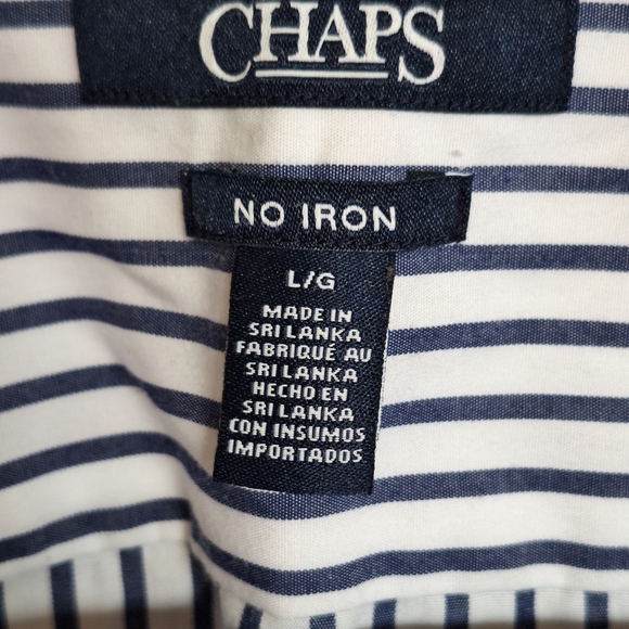 Chaps Buttondown SzL Blu/Wht Contrast Collar/Cuff EZ Care Cotton Blend Blu/Wht - Picture 2 of 10